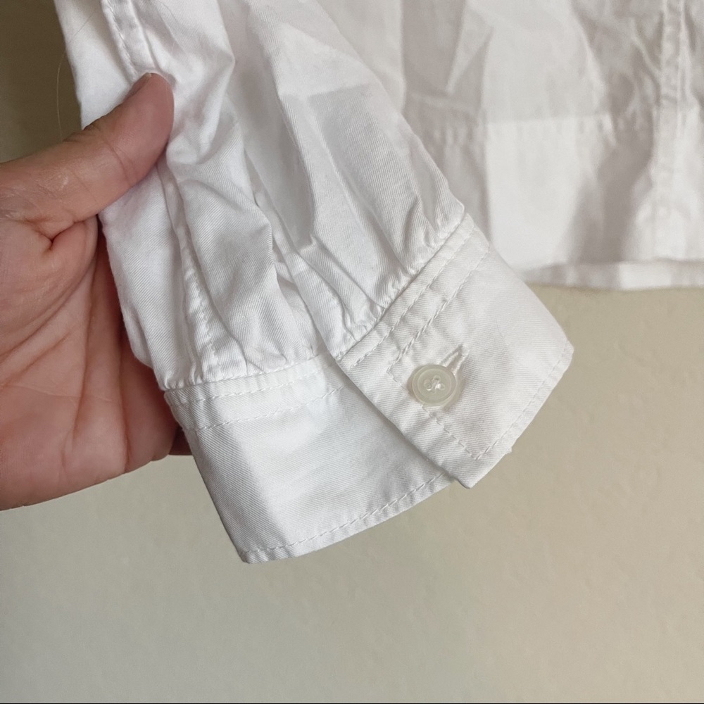 EVERLANE White Long Sleeve Blouse Boxy Fit V Neck - Picture 3 of 5